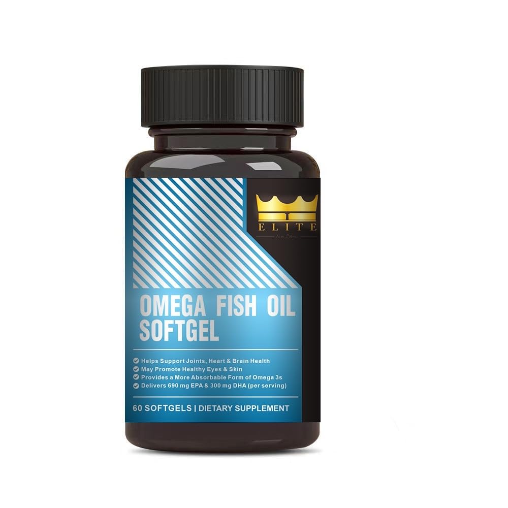 Crown Elite Premium Omega 3 Fish Oil Softgels, Essential Omega 3 Fatty Acids for Heart Health, Brain, Joint Support & Blood Circulation | Sustainably Sourced Omega 3 | Non-GMO, Organic Softgels